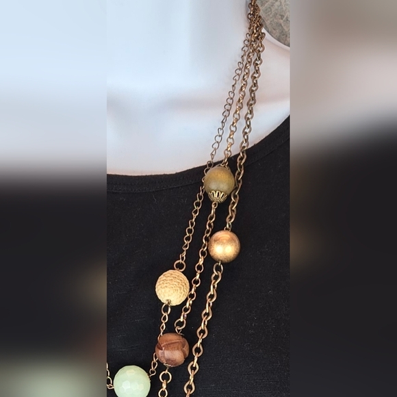 Retro Womens Antique Gold Look, Wood, Goldstone , Aventurine Bead 3 Strands - Picture 5 of 9